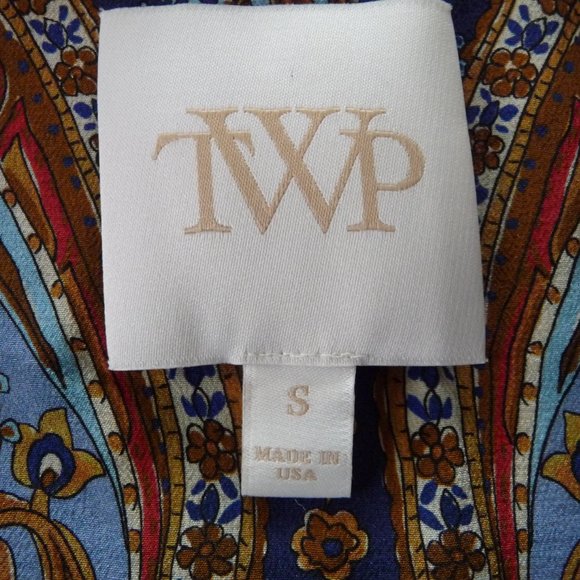 TWP AMANDA SILK SHAWL COLLAR WRAP SILK MINI DRESS BLUE PAISLEY SIZE SMALL - Picture 3 of 6